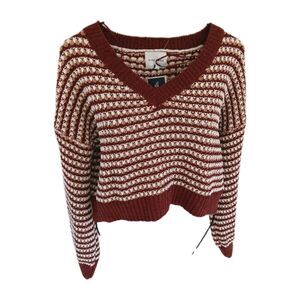 NWT Pink Rose Chunky Knit Long Sleeve Crop-Top Sweater V-Neck Pullover  Large